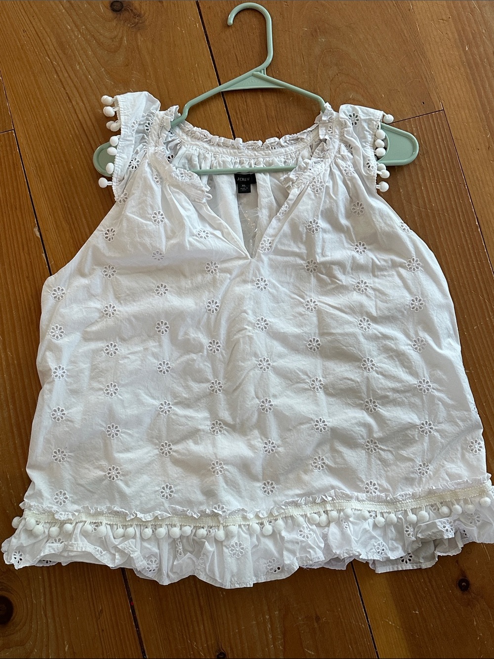 J. Crew White Eyelet Top with Fringe Hem